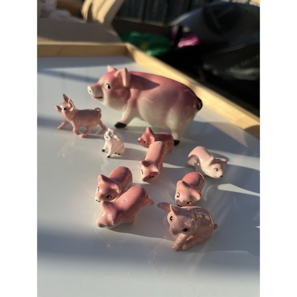 Farm Animals Mommy Pig Plus 9 Piglets Vintage Collectibles Ceramic Made In Japan - Picture 10 of 16
